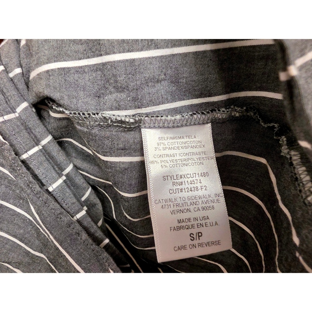 Pleione Pin Striped Tie Front Tunic Dress Gray White Long Sleeve Small - Picture 3 of 10